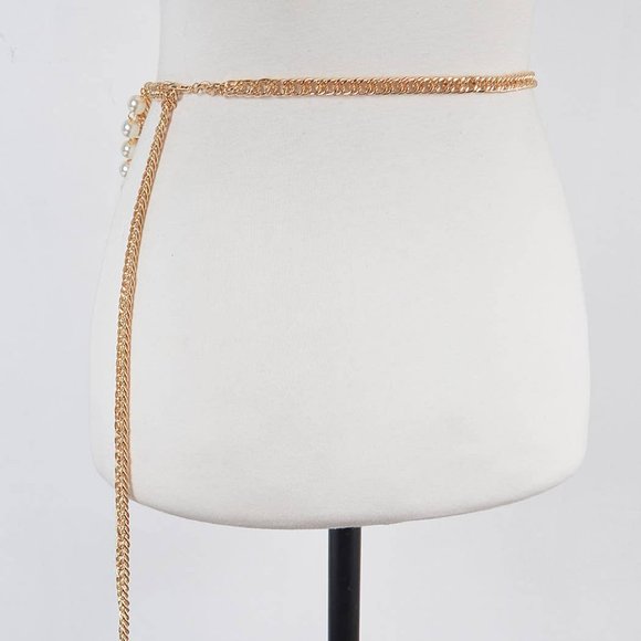 Oversized Layered Faux Pearl and Chain Belt - Picture 6 of 8